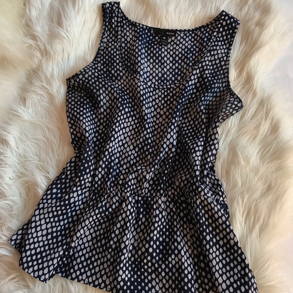 Bloomingdales Blue & White Peplum Ruffle Hem Top